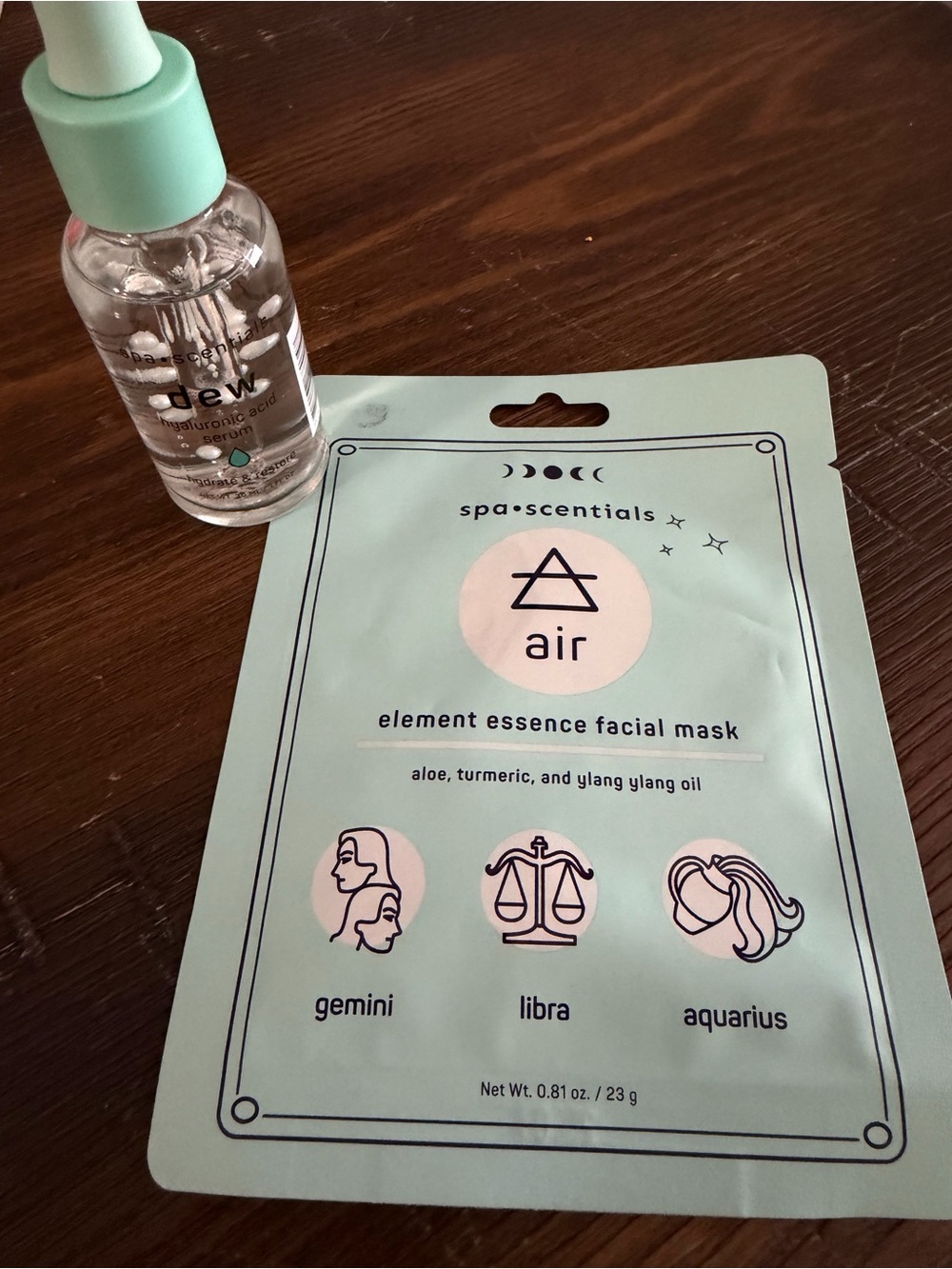 Spa Scentials dew Hyaluronic Acid Serum & element essence facial mask bundle